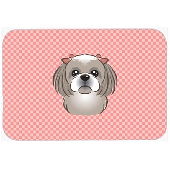 Carolines Treasures Checkerboard Pink Gray Silver Shih Tzu Mouse Pad- - 7.75 x 9.25 In.