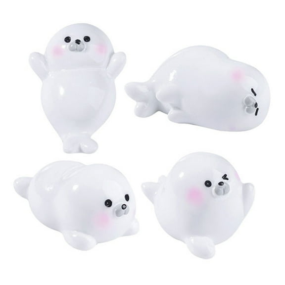 Hytrove Miniature Seal Figurines White Resin 4Pcs 1.3X0.6X0.4In