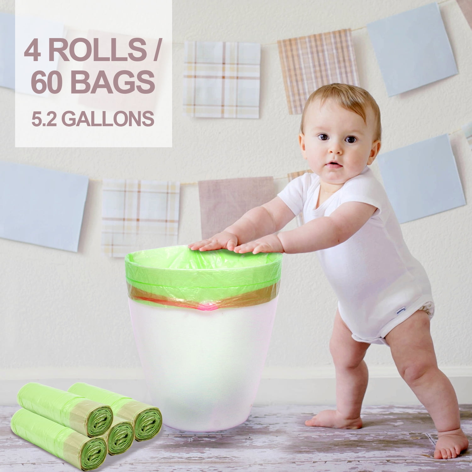 PARTYSAVING [4 Roll / 60 PC ] 5.2 Gallon Small Green Garbage Bag Durable Disposable Clean-up Trash Bags, WMT1764