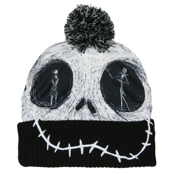Disney Nightmare Before Christmas Beanie Jack Skellington Sublimated Face Pom Knit Beanie Hat Cap