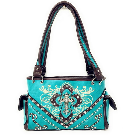 Premium Rhinestone Cross Western Embroidered Handbag Purse in 6 colors