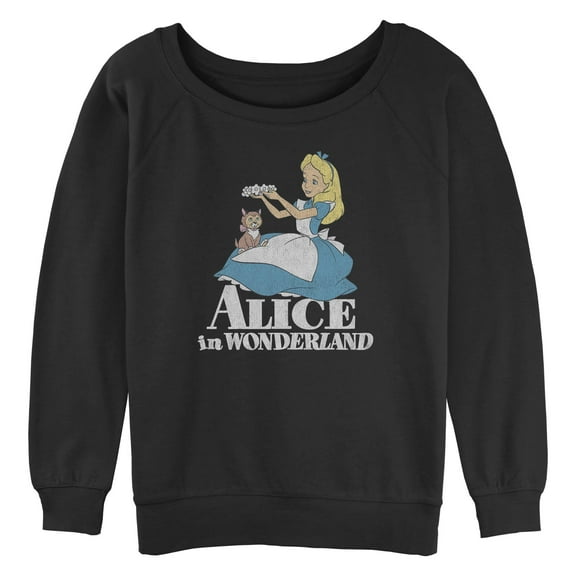 Junior's Alice in Wonderland Distressed Dinah Flower Crown  Sweatshirt