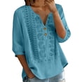 thumbnail image 5 of CYYOLLPF embroidered tops for women Linen Sets for Women gauze set Beach Vacation Clothes Summer Pants Set Capri Sets Women two piece sets for women womens embroidered tops Blue 3XL, 5 of 9