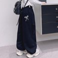 thumbnail image 3 of Pandaie Girls Bow Tie Wide Leg Sweat Pants Elastic High Waist Loose Fit Soft Fabric for Daily Casual Outfits Black,5-6 Years, 3 of 7