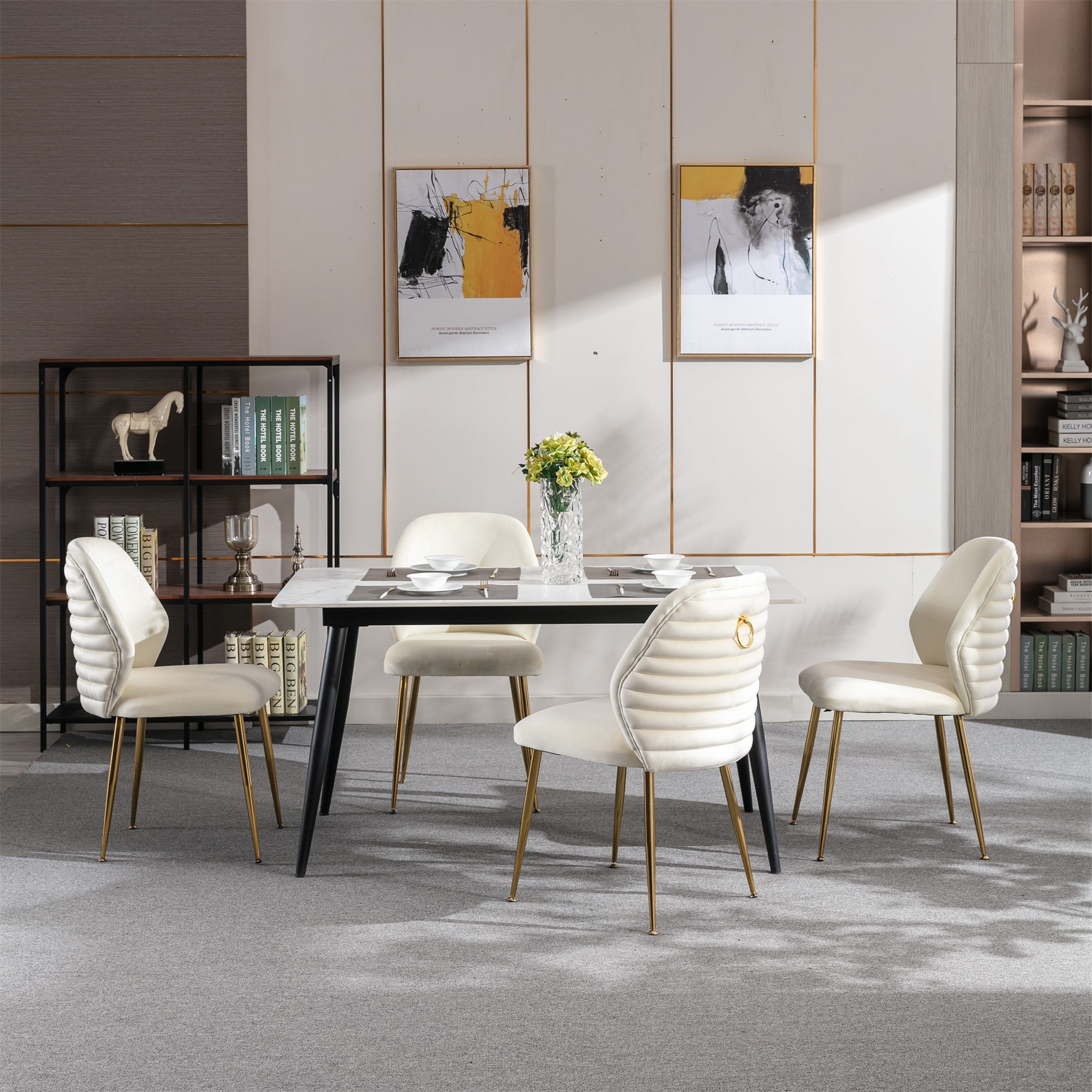 Resenkos Modern Woven Woven Dining Chair Set of 2 with Barrel Backrest and Gold Metal Legs, Cream Resenkos Modern Woven Woven Dining Chair Set of 2 with Barrel Backrest and Gold Metal Legs, Cream