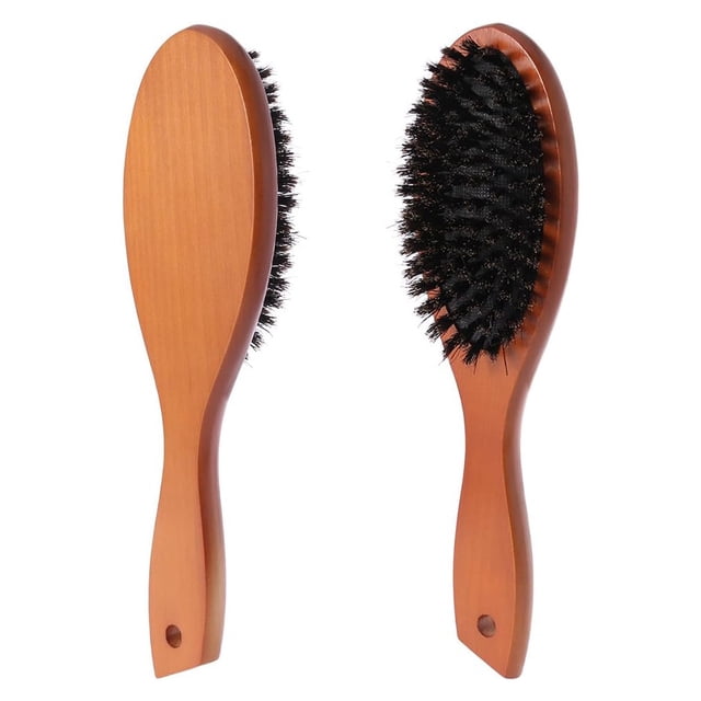 2 piezas de cepillo de cerdas de jabalí, cerdas naturales suaves para pelo fino y fino para mujeres, hombres y niños, cepillo portátil de madera para moños rectos, adecuado para varios estilos