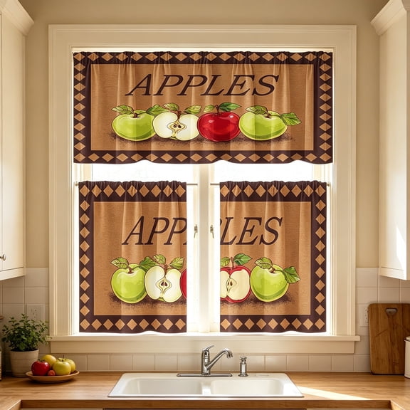 AUNVITO 2D Printed Kitchen Curtain Set with Valance and Tier Curtains for Kitchen Window 30 x 36 Inch