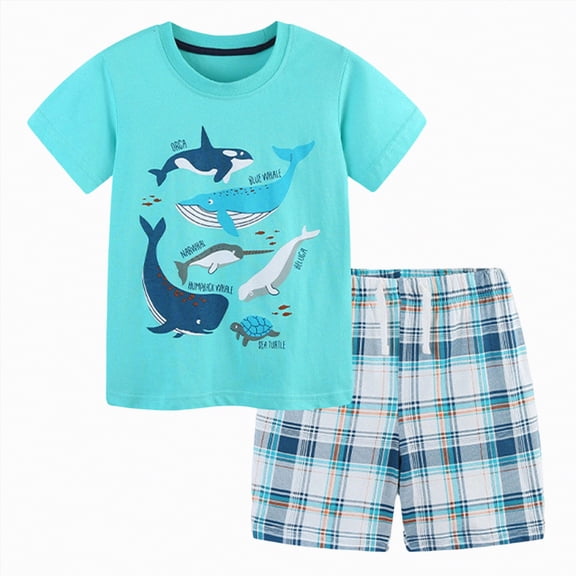 TOWED22 Toddler Baby Boy Summer Clothes Dinosaur Truck Print Crewneck Short Sleeve Tee Elastic Waist Cargo Shorts 2pcs Outfits(Light Blue,2-3 Y)