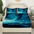 thumbnail image 3 of YST Horror Teal Twin Bed Sheets Set,Ocean Sea Wave Top Sheet,Gothic Tornado Lightning Bedding Set,Geometry Nature Disater Flat Fitted Sheet 3Pcs(1 Flat Sheet,1 Fitted Sheet,1 Pillowcase), 3 of 5