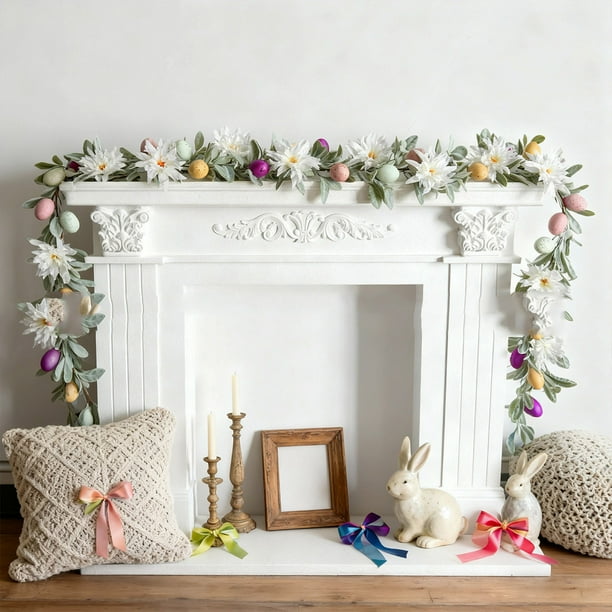 Adornos colgantes de hojas de Pascua | Guirnalda de follaje artificial con hojas sintéticas | Decoración festiva para puertas y paredes