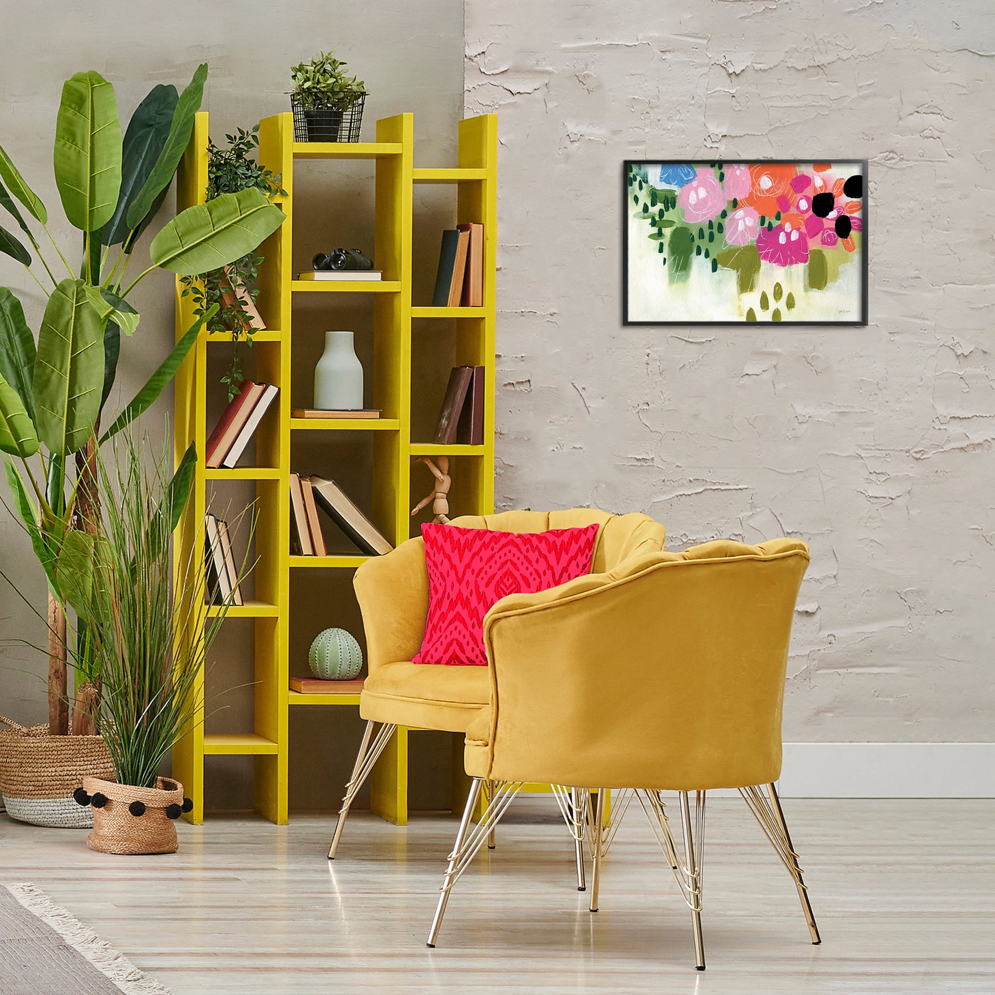 Stupell Industries Abstract Brushed Floral Botanical & Floral Painting Black Framed Art Print Wall Art, 18 x 12