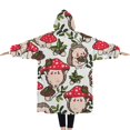 thumbnail image 2 of Oversized Wearable Blanket Hoodie,Cute Hedgehogs and Red Mushrooms Pattern Sherpa Blanket Hoodie with Super Pockets,Super Warm Fuzzy Pullover for Women & Men, 2 of 6
