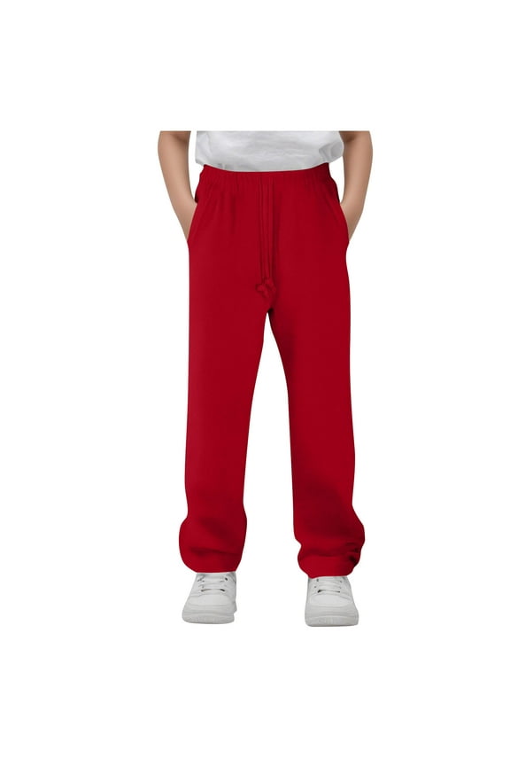 Boys Drawstring Sweatpants Lightweight Elastic Waist Jogger Pants Casual Loose Athletic Trousers 12-13 Years Red