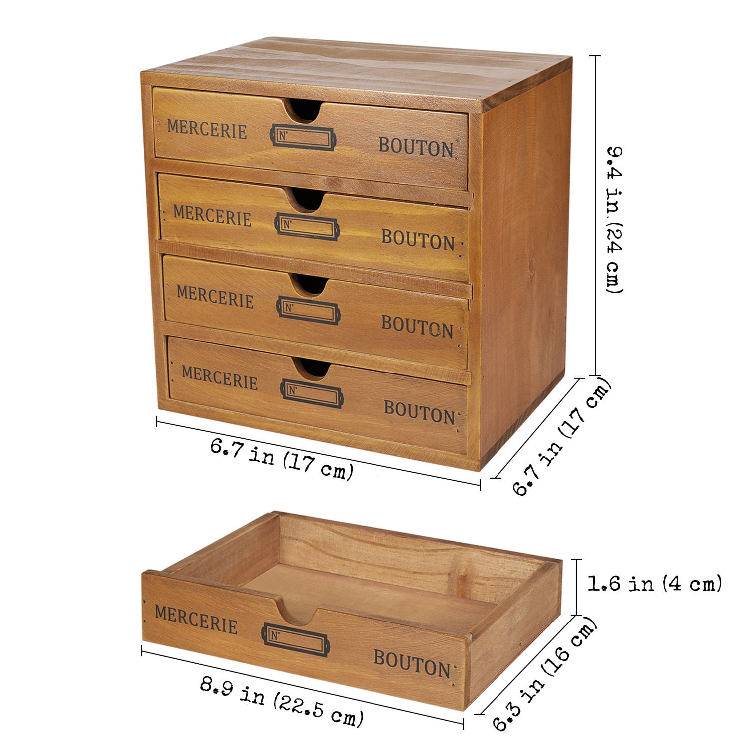 Wooden Desktop Office Supplies Organizer with 4 Storage Drawers Set, 4-Tier Wood Tabletop Cabinet, Countertop Desk Accessories Box, for Home Workspace Counter Vanity Decor Art Craft Tool Mail