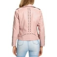 thumbnail image 3 of S P Y M Womens Faux Leather Jacket, Double Zip Up Coat, Moto Biker Outwear with Rivets,Regular and Plus Size, 3 of 4