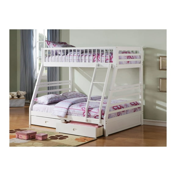 Wooden Twin/Full Bunk Bed with Drawers in White
