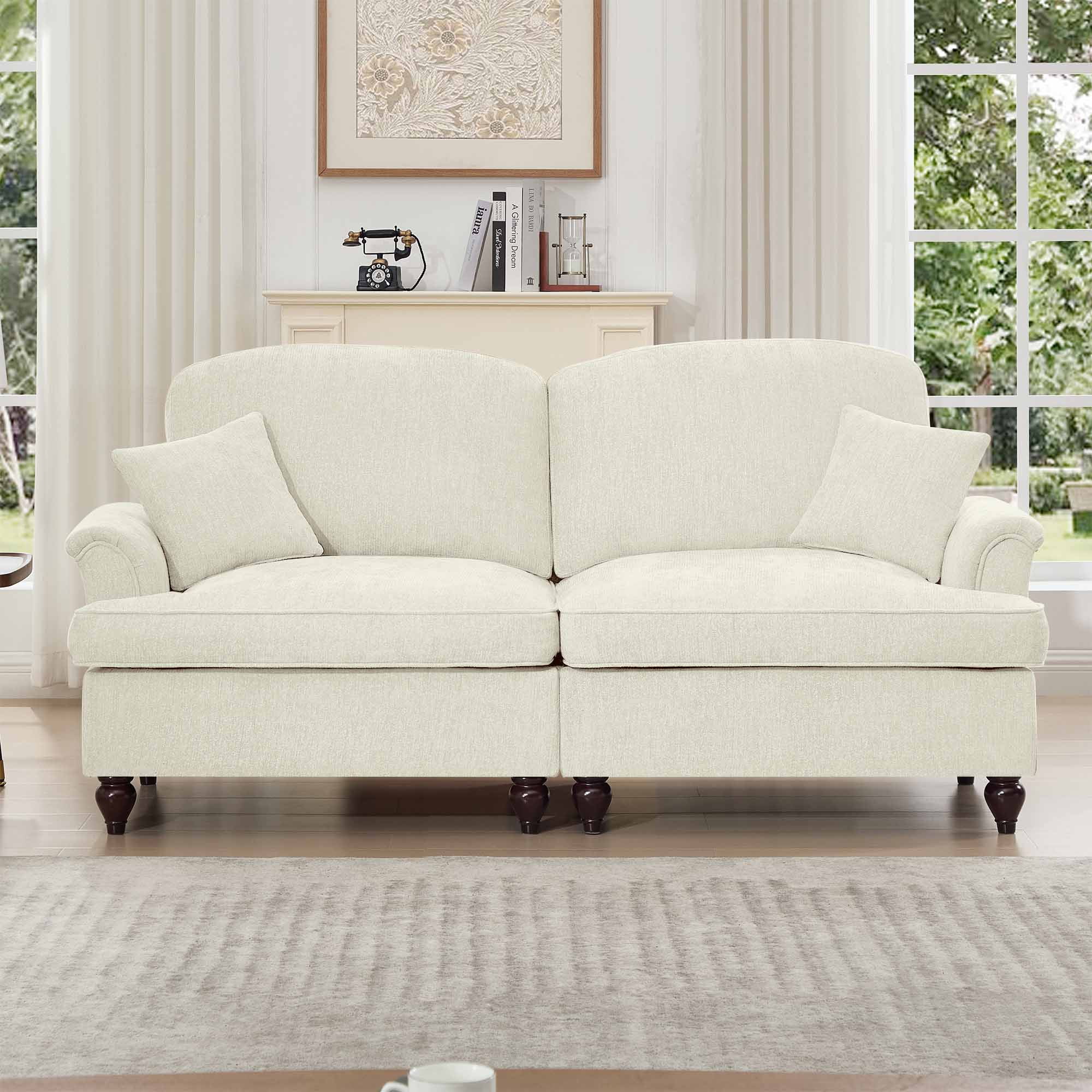 Firscook 76” Chenille Loveseat Sofa, Oversized Couch for Living Room, Beige