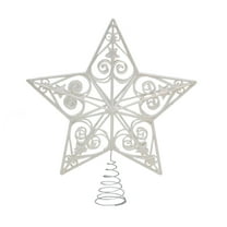 Virelaxpo 25cm Christmas Tree Topper Star - Glittering Ornament for Tree Tops, Gold and White Colors for Festive Decor, Easy to Install Spring Base