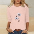 thumbnail image 2 of QIPOPIQ Hauts pour Femmes Chemises à Manches 3/4 Col Rond Blouses Amples Décontractées T-Shirts à Imprimé Marguerites Liquidation, 2 of 5