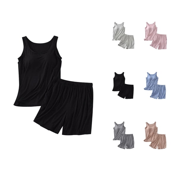 Short Sets for Women Sleeveless Scoop Neck Padded Tank Top and Shorts 2 Piece Matching Set Womens Lounge Set