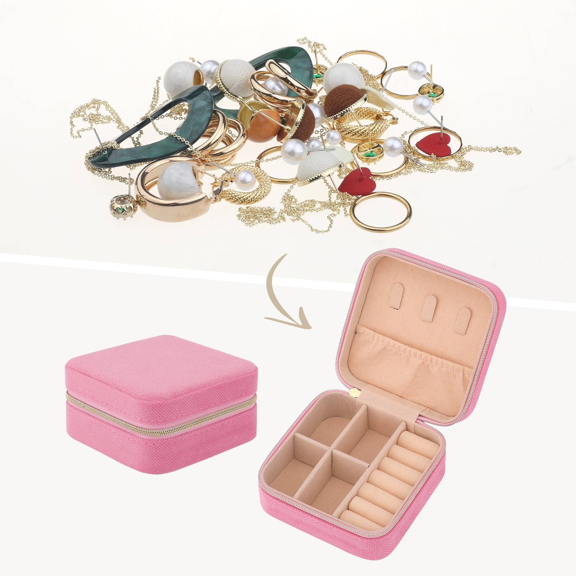 Unique Bargains Travel Portable Organizer Case Jewelry Box Rose Red