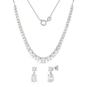 Believe by Brilliance Women's Fine Silver Plated CZ Tennis Necklace and Drop Earring Set