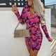 thumbnail image 5 of Vestido Ceñido Al Cuerpo Para Mujer Vestido Con Estampado Floral Vestido de Manga Larga Con Cuello en V Vestido Casual Con Pliegues en La Cadera Vestidos Adelgazantes Odeerbi  ODB116188, 5 of 9