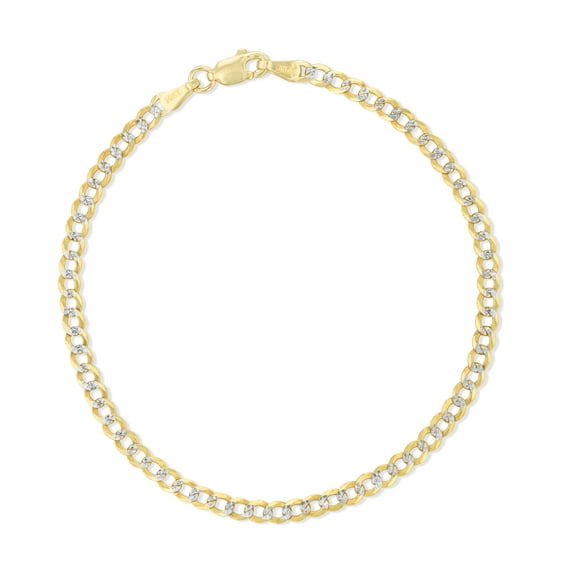 10k Yellow Gold and White Gold 3mm Solid Two-Tone Curb Cuban Chain Bracelet or Anklet