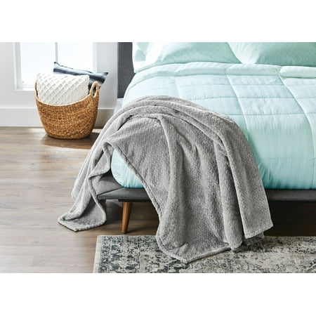 Better Homes & Gardens Oversized Velvet Plush Throw Blanket, 50" x 70", Gray Herringbone