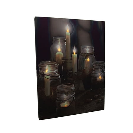  Candles  in Jars LED Lighted Canvas Wall Art  Print 