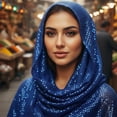 thumbnail image 4 of Yvsxxv Blue Sequin Head Wrap Bandana, Sparkly Fashion Hair Scarf, 16.54*17.72inch, 4 of 7
