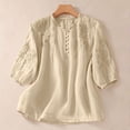 thumbnail image 2 of GZWYHT Embroidered Linen Tops For Women，Casual Tops for Women Bohemian Tops Loose Tunics Lightweight Casual Blouse 3/4 Length Sleeve Womens Tops Gauze Tops for Women Yellow 2XL, 2 of 8