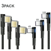 3Pack (4,6,10ft) L Shape AGOZ Type USB C Cable Fast Charger W/ LED for Samsung Galaxy Note 20 10 9, S24 S23 S22 S21 S21+ S20, S20 Ultra, S20+ S9, A10e A12 A13 A14 A21 A24 A32 A42 A51 A52 A53 A54 A71