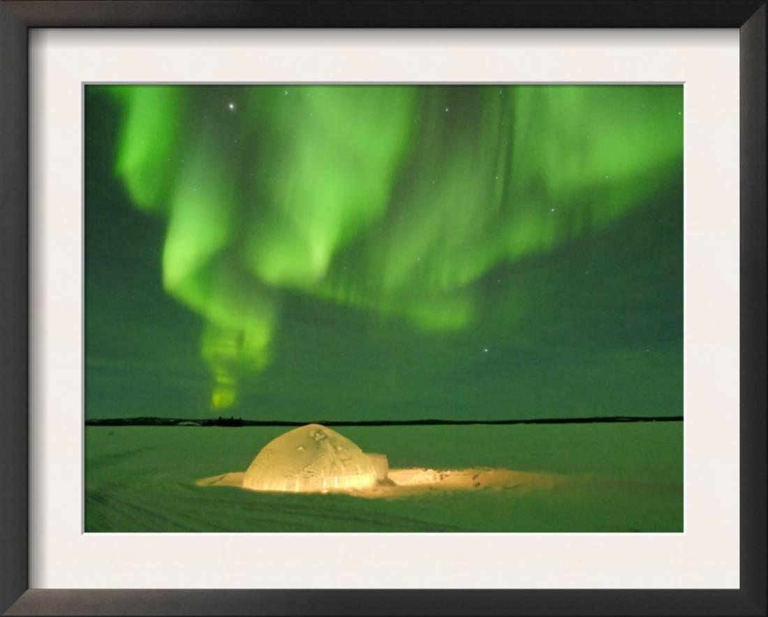 Igloo under Northern Lights, Northwest Territories, Canada Framed