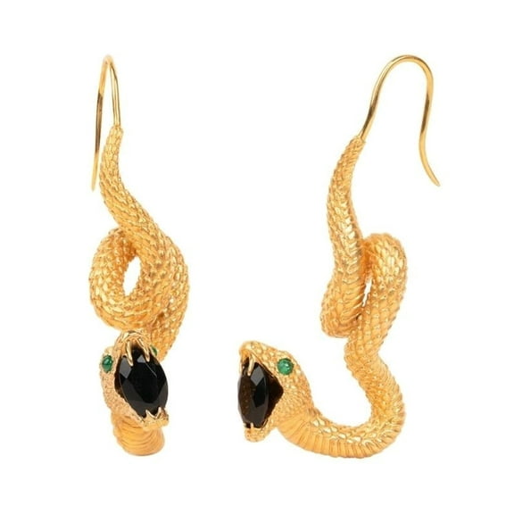 Fogun Fashionable Snake Drop Earrings Black Obsidians Serpents Dangle Ear Rings Stylish Ear Studs Jewelry for Daily Wear