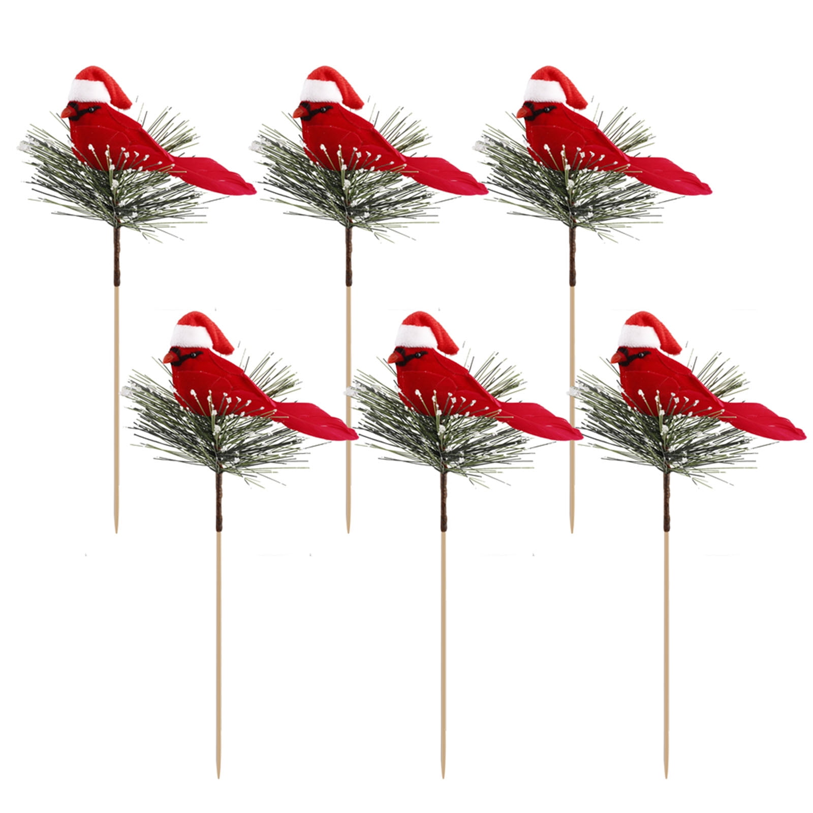 Clip-on 6 inch RED Feather/Glitter Cardinal Bird set of 6 Handmade 