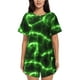 thumbnail image 1 of Fotbe Green Lightning Conjunto de Pijama Estampado para Mujer, 2 Piezas, Ropa de Dormir con Camiseta de Manga Corta y Shorts Suaves-Small, 1 of 6