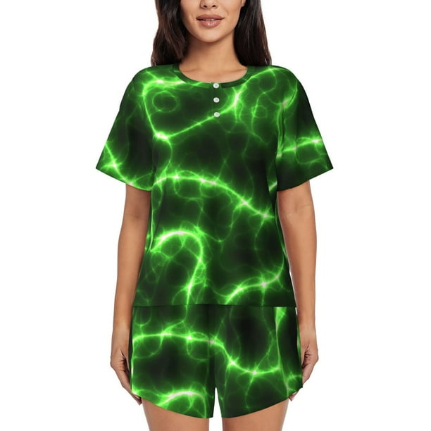 Fotbe Green Lightning Conjunto de Pijama Estampado para Mujer, 2 Piezas, Ropa de Dormir con Camiseta de Manga Corta y Shorts Suaves-XX-Large