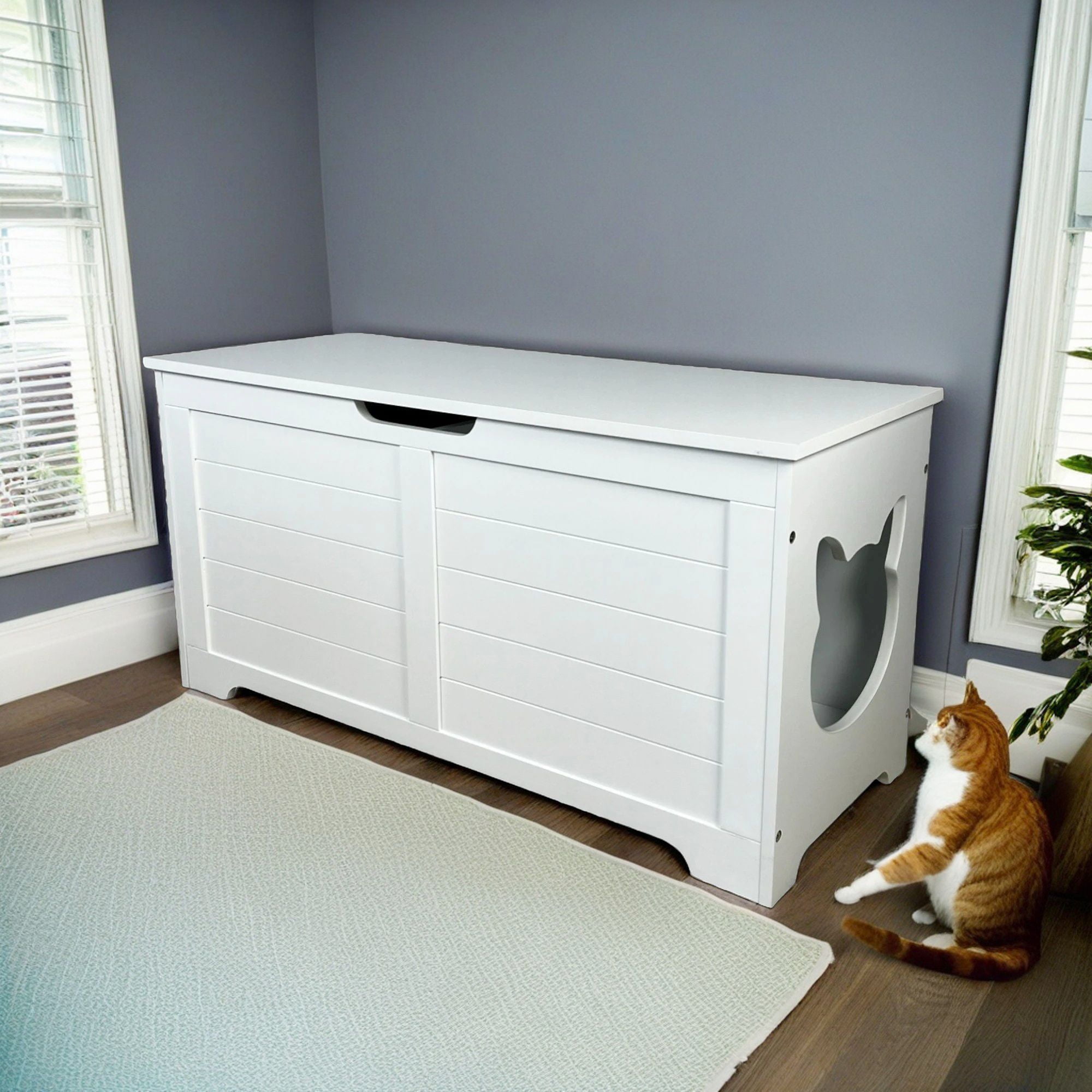 resenkos 39" Large Cat Litter Box Enclosure for Indoor Cats, Hidden Cat Litter Box Furniture, Top Open Cat Houses Washroom, White