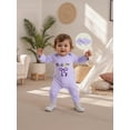 thumbnail image 3 of BemeyourBBs Newborn Baby Girl Mardi Gras Outfits Carnival Spring Fall Winter Clothes Purple Romper Letter Embroidery Long Sleeve Jumpsuit Headband, 3 of 9