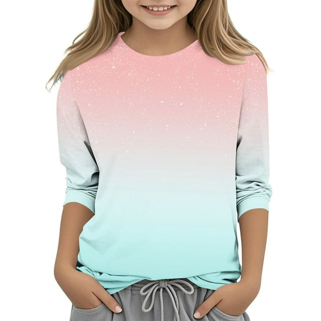 Zpanxa T-Shirts Garçons Imprimé d'Intérêt Manches 3/4 Col Rond Haut T-Shirts Graphique Amusant avec Polyester Spandex 7 Ans