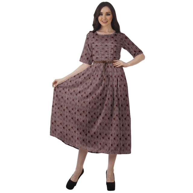 Moomaya Robe à Manches Courtes Imprimée Plissée Femme Grande Taille Robe Décontractée de Travail