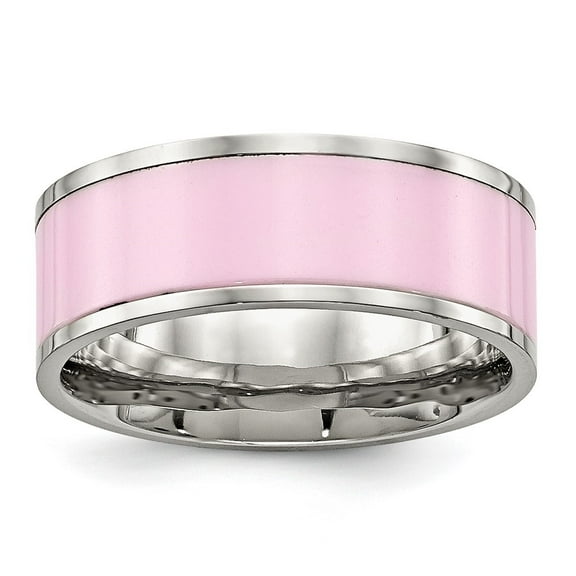 Auriga Fine Jewelry Stainless Steel Polished Pink Ceramic 7.5 mm Band for Women Size 5