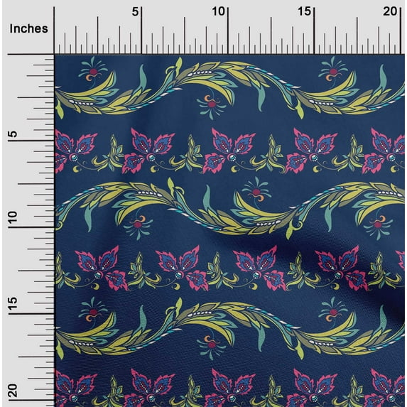 oneOone Organic Cotton Poplin Twill Fabric Leaves & Floral Artistic Printed Fabric 1 Yard 42 Inch Wide