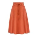 thumbnail image 5 of vigerkar Women Casual Cotton Linen Skirts Frill Tie Waist A-Line Midi Skirt with Pockets Orange, XXL, 5 of 7