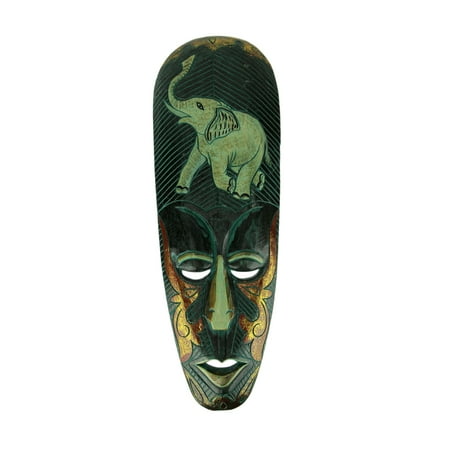 - Hand Carved Wood Indonesian Lombok Wall Mask Elephant Design
