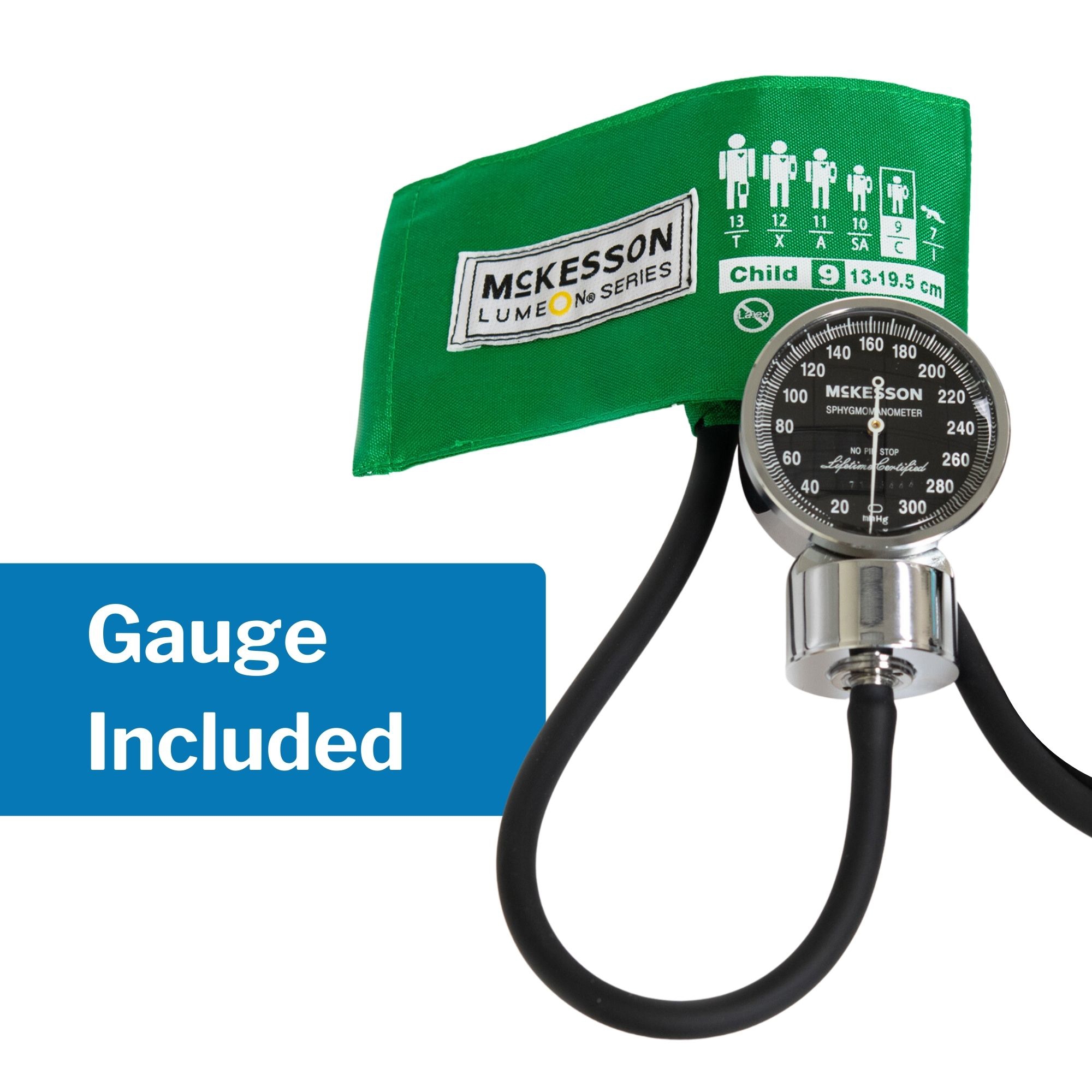 McKesson LUMEON Pediatric Cuff Arm Aneroid Sphygmomanometer Unit 2-Tubes Green 1 per Box