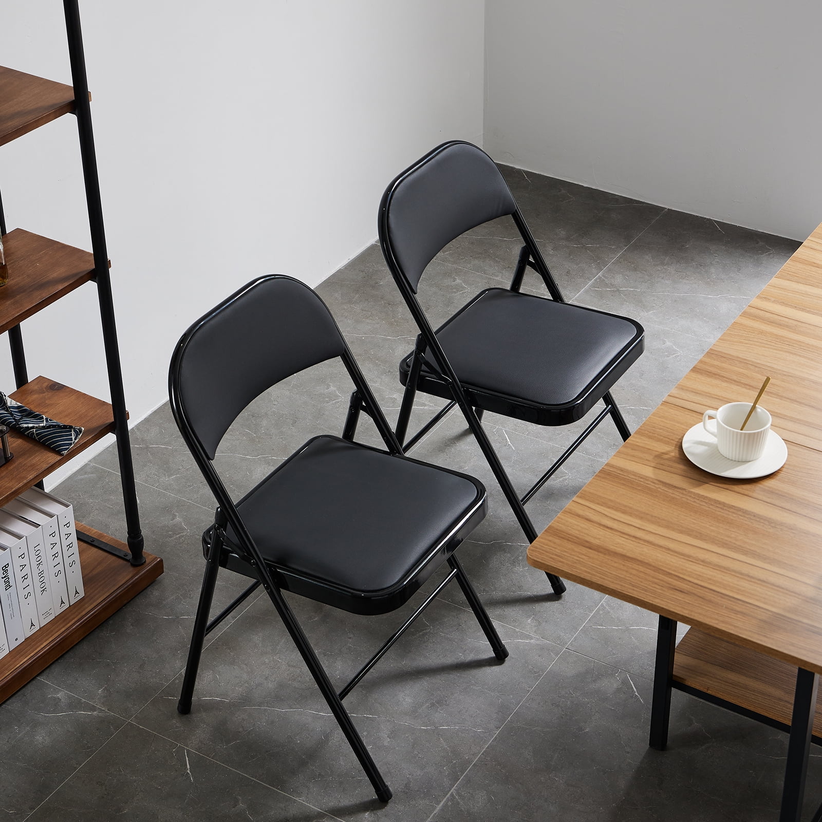 Ktaxon 4 Pack Folding Chairs Wedding Party Chair Foldable Dining Chair with Metal Frame and Soft Cushion Black