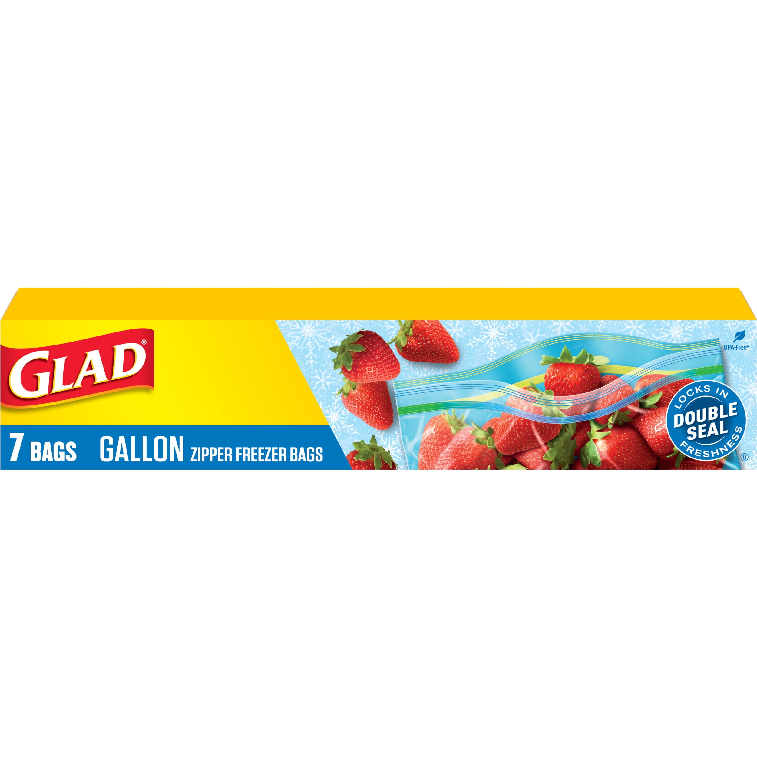 Glad Zipper Gallon Freezer Double Seal Storage Bags, 7 Count