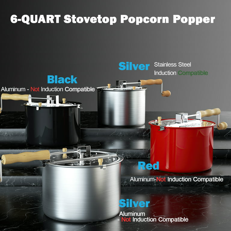 Cook N Home Stovetop Popcorn Popper with Crank, 6-Quart Stainless Steel  Popcorn Pot, Silver